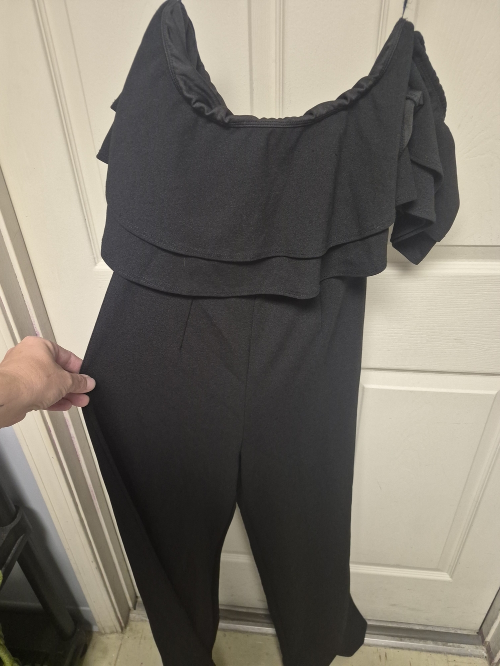 Mind Code Black Off-Shoulder Ruffle Jumpsuit - Picture 2 of 4